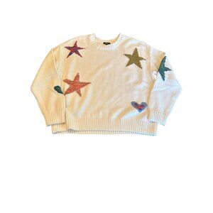 Rails Zoey Ivory Rainbow Stars Sweater L - BCI Cotton Cashmere Blend Modern